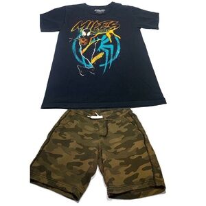 Marvel Miles Morales Spider-Verse Tee & Camo Sweatshorts | Kids Size 8 (Medium)